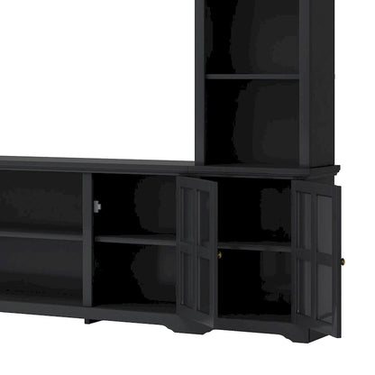 Entertainment Wall Unit with Bridge, Tempered Glass Doors for TVs Up to 70