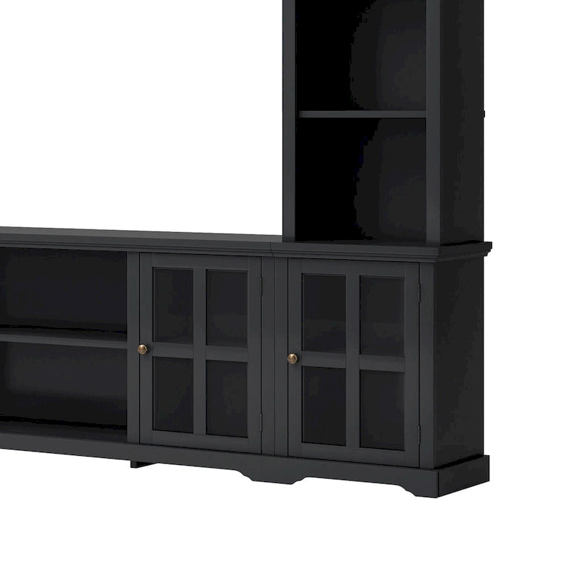 Entertainment Wall Unit with Bridge, Tempered Glass Doors for TVs Up to 70