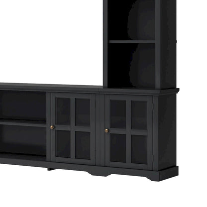 Entertainment Wall Unit with Bridge, Tempered Glass Doors for TVs Up to 70