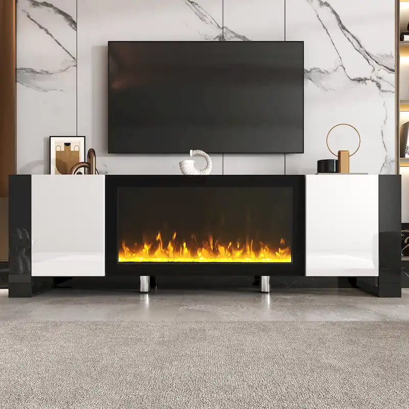 Modern 68.1 Fireplace TV Stand with 2 Large Cabinets for TVs up to 78