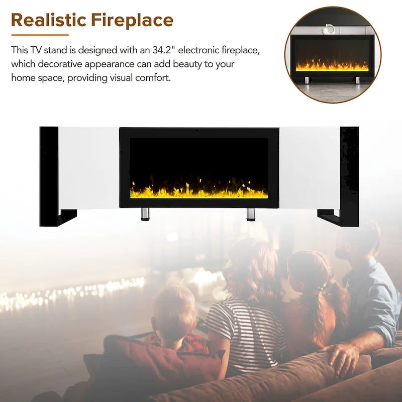Modern 68.1 Fireplace TV Stand with 2 Large Cabinets for TVs up to 78