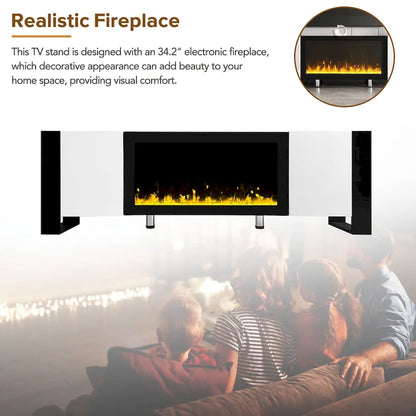 Modern 68.1 Fireplace TV Stand with 2 Large Cabinets for TVs up to 78