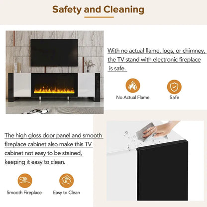 Modern 68.1 Fireplace TV Stand with 2 Large Cabinets for TVs up to 78