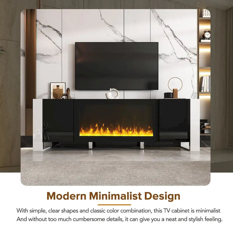 Modern 68.1 Fireplace TV Stand with 2 Large Cabinets for TVs up to 78