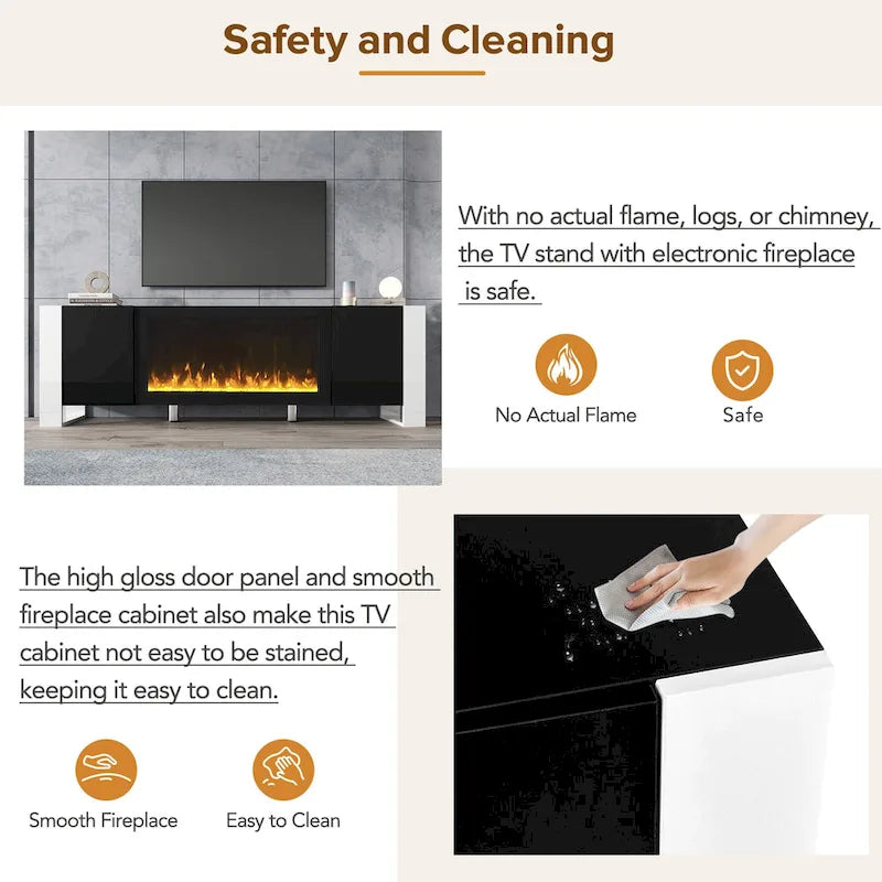 Modern 68.1 Fireplace TV Stand with 2 Large Cabinets for TVs up to 78