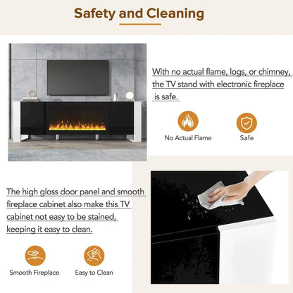 Modern 68.1 Fireplace TV Stand with 2 Large Cabinets for TVs up to 78