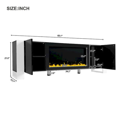 Modern 68.1 Fireplace TV Stand with 2 Large Cabinets for TVs up to 78