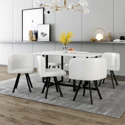 Modern 7-Piece Dining Set with Rectangular Marble Table & 6 Upholstered Chairs