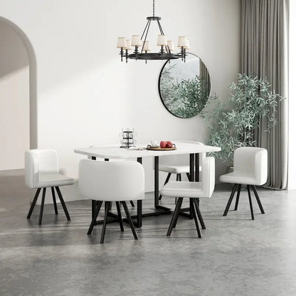 Modern 7-Piece Dining Set with Rectangular Marble Table & 6 Upholstered Chairs
