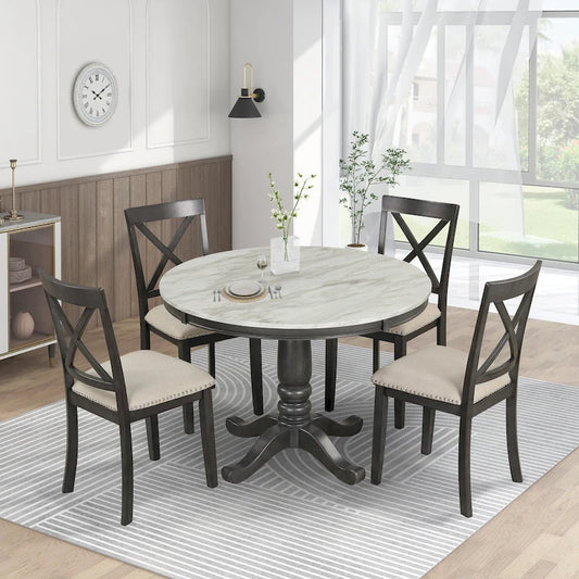 5-Piece Modern Wooden Dining Set with Round Table & Chairs