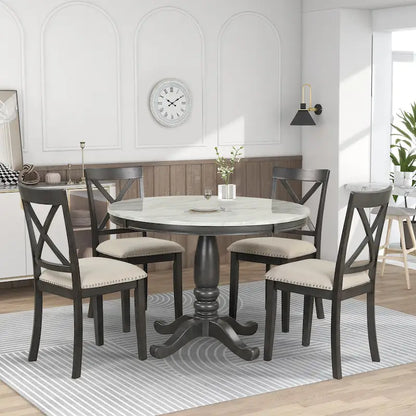 5-Piece Modern Wooden Dining Set with Round Table & Chairs