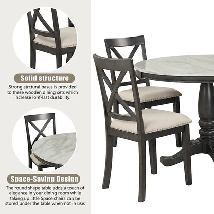 5-Piece Modern Wooden Dining Set with Round Table & Chairs