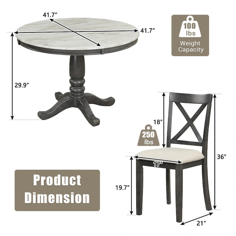 5-Piece Modern Wooden Dining Set with Round Table & Chairs