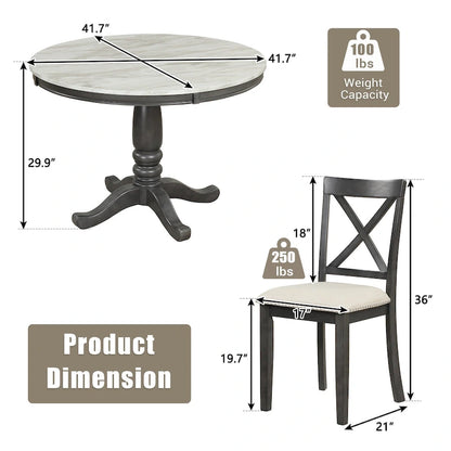 5-Piece Modern Wooden Dining Set with Round Table & Chairs