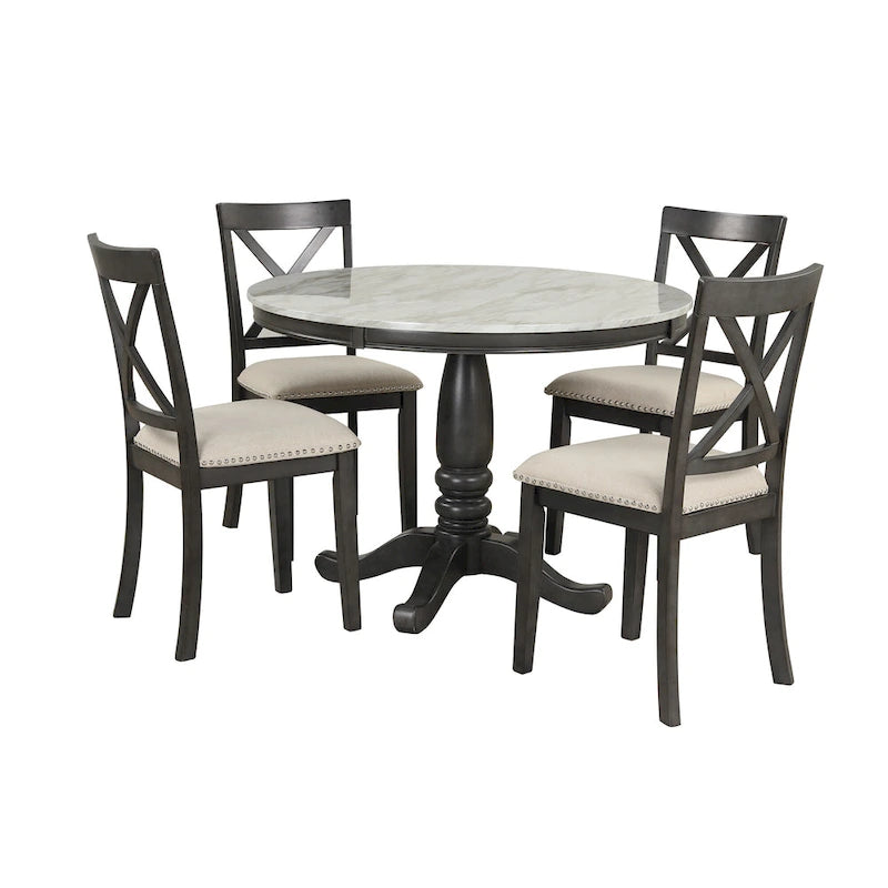 5-Piece Modern Wooden Dining Set with Round Table & Chairs