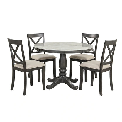 5-Piece Modern Wooden Dining Set with Round Table & Chairs