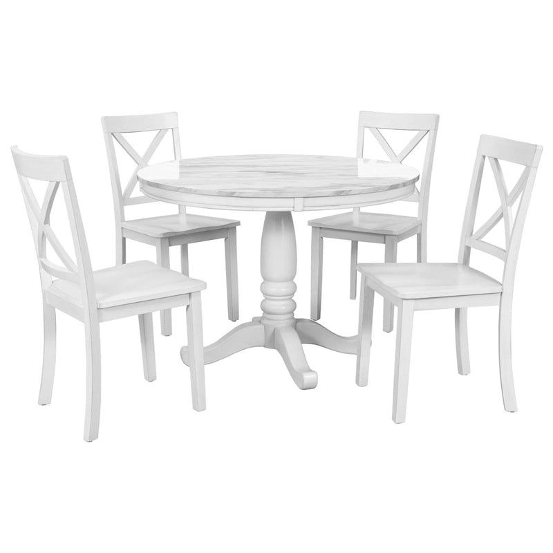 5-Piece Modern Wooden Dining Set with Round Table & Chairs