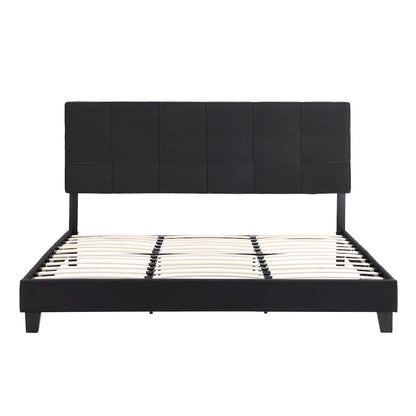 Black King Upholstered Platform Bed with Button Tufted Headboard and Wood Slats - No Box Spring Needed