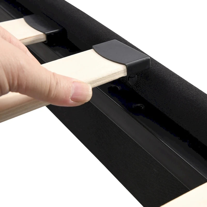 Black King Upholstered Platform Bed with Button Tufted Headboard and Wood Slats - No Box Spring Needed