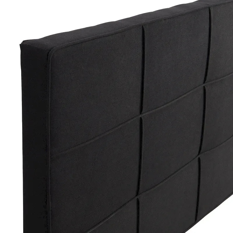 Black King Upholstered Platform Bed with Button Tufted Headboard and Wood Slats - No Box Spring Needed