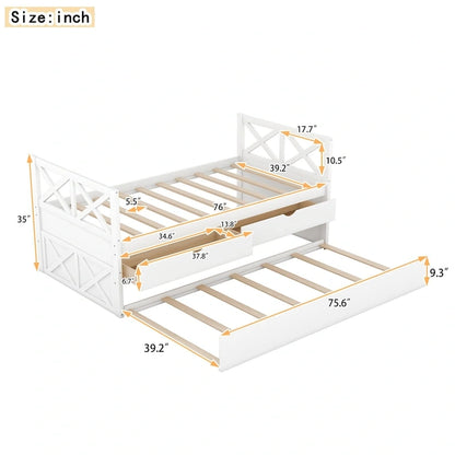 White Pine Twin Daybed with Drawers and Trundle