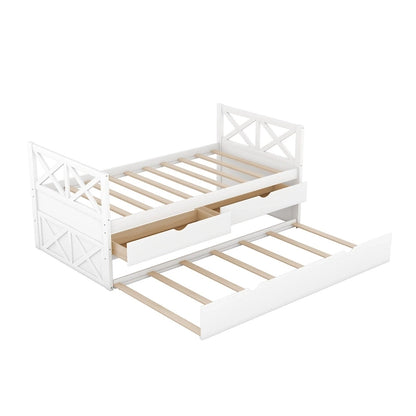 White Pine Twin Daybed with Drawers and Trundle