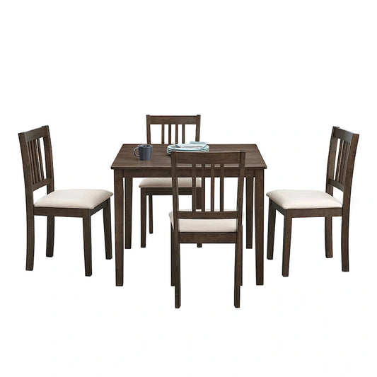 Modern 5-Piece Dining Set with Square Table & 4 Slat Back Upholstered Chairs