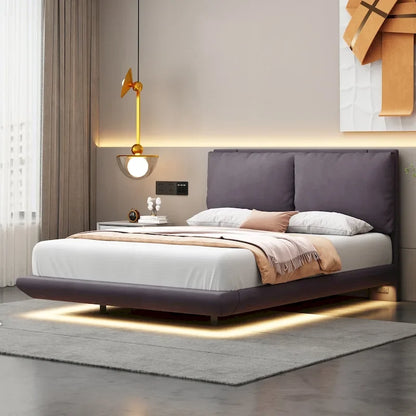 Velvet Floating Platform Bed with Sensor Light