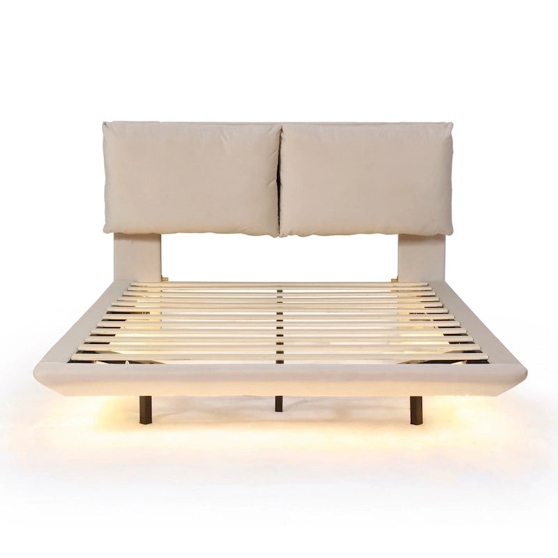 Velvet Floating Platform Bed with Sensor Light