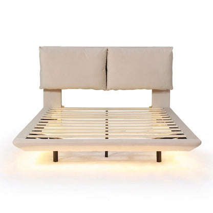 Velvet Floating Platform Bed with Sensor Light