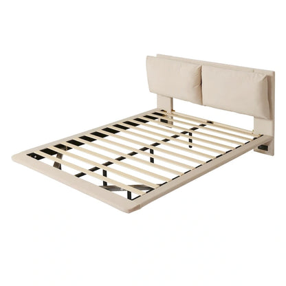 Velvet Floating Platform Bed with Sensor Light
