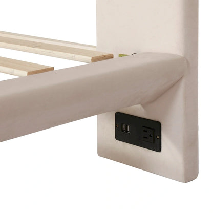 Velvet Floating Platform Bed with Sensor Light