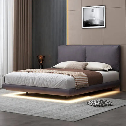 Velvet Floating Platform Bed with Sensor Light