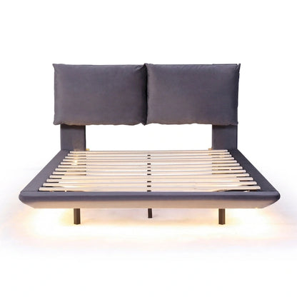Velvet Floating Platform Bed with Sensor Light