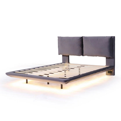 Velvet Floating Platform Bed with Sensor Light