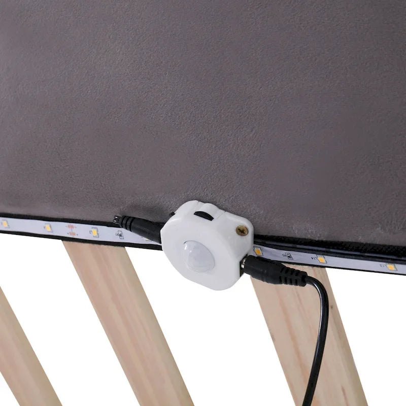 Velvet Floating Platform Bed with Sensor Light