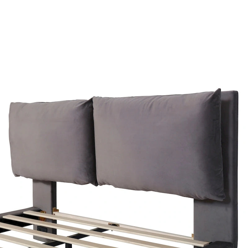 Velvet Floating Platform Bed with Sensor Light