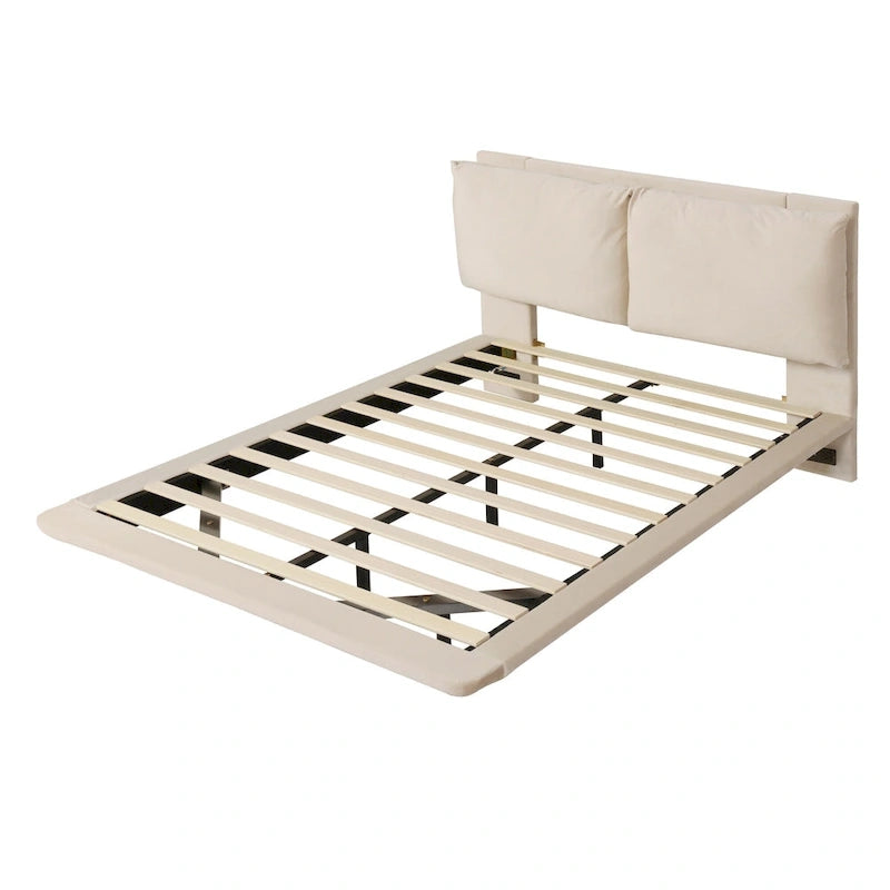 Velvet Floating Platform Bed with Sensor Light