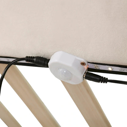 Velvet Floating Platform Bed with Sensor Light