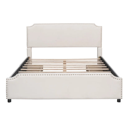 Velvet Queen Platform Bed with 4 Drawers & Nailhead Trim