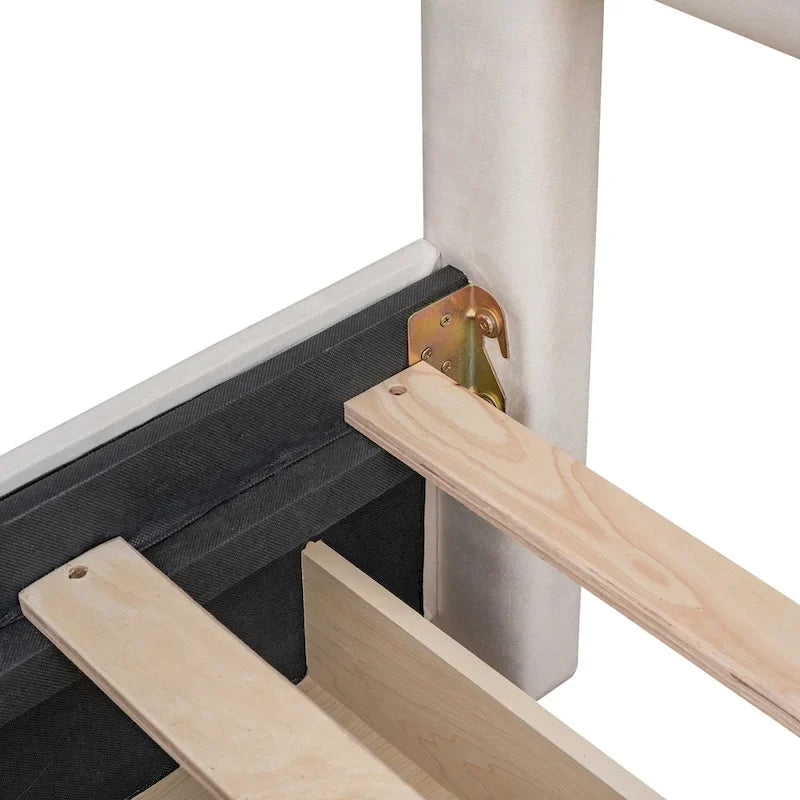 Velvet Queen Platform Bed with 4 Drawers & Nailhead Trim