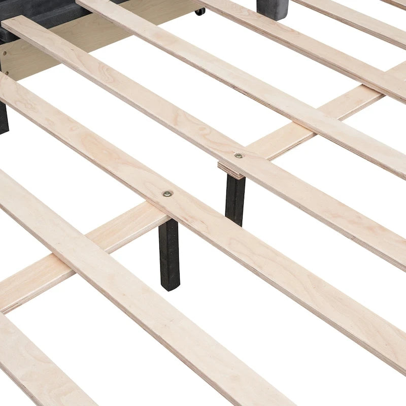 Velvet Queen Platform Bed with 4 Drawers & Nailhead Trim