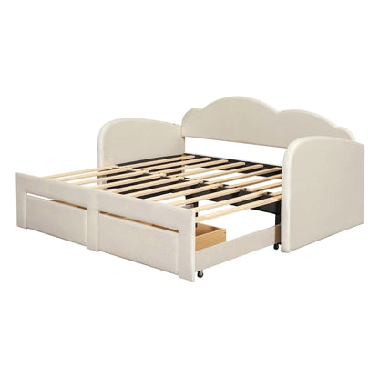 Twin Cloud Velvet Daybed with Trundle, Drawers, and USB