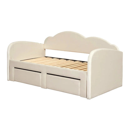 Twin Cloud Velvet Daybed with Trundle, Drawers, and USB