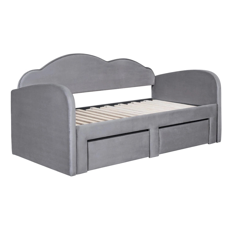 Twin Cloud Velvet Daybed with Trundle, Drawers, and USB