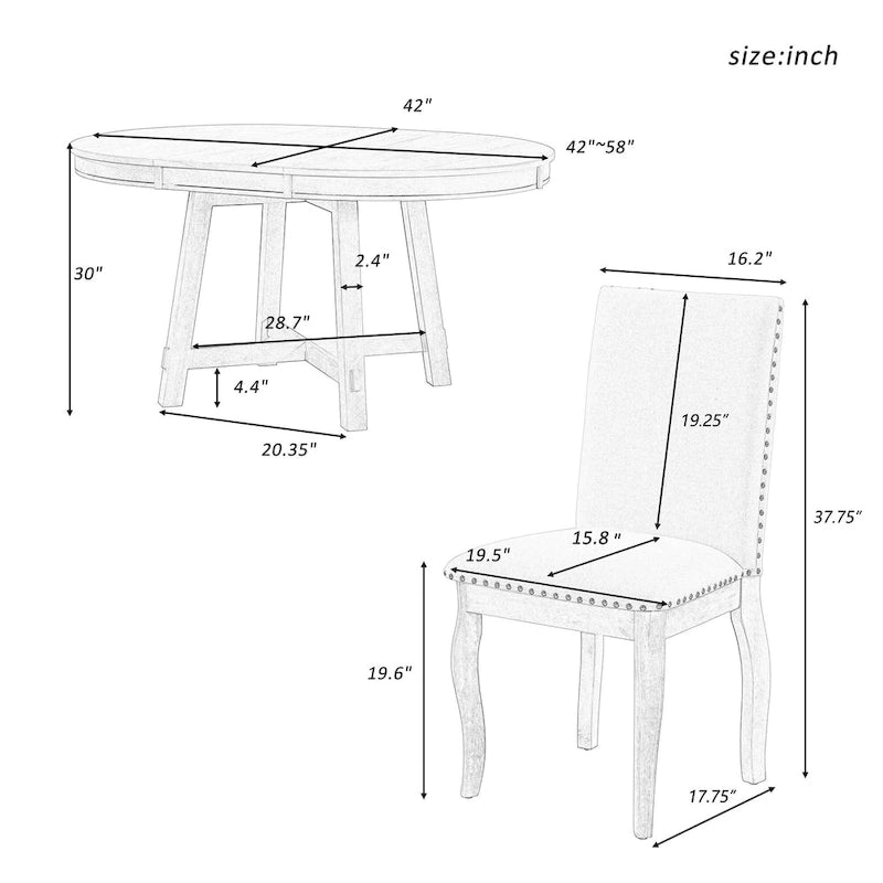 5-Piece Wooden Dining Table Set with Extendable Round Table & 4 Chairs