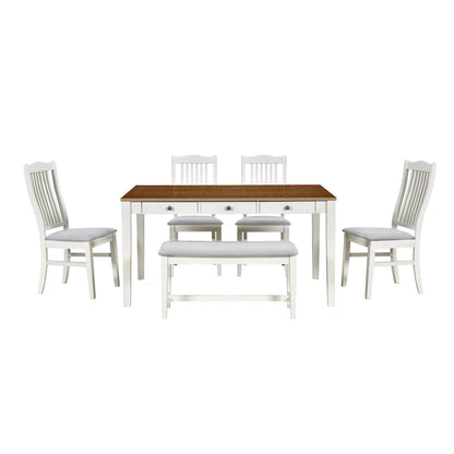 6-Piece Wooden Dining Table Set with 4 Chairs & Bench, Table with Drawer