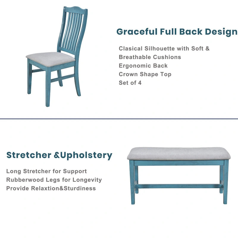 6-Piece Wooden Dining Table Set with 4 Chairs & Bench, Table with Drawer