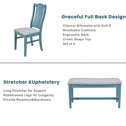 6-Piece Wooden Dining Table Set with 4 Chairs & Bench, Table with Drawer