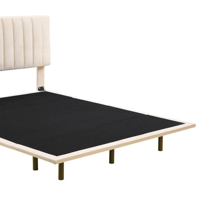 Queen Velvet Floating Bed with Sensor Light and Tufted Headboard